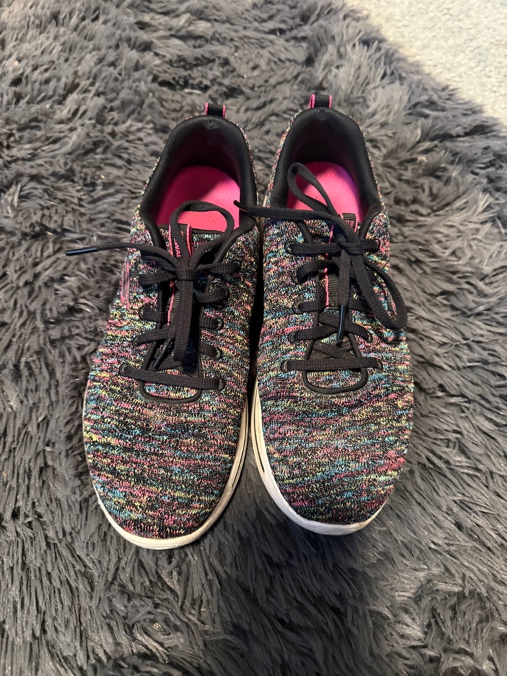 Skechers Black, multicolored Knit Sneakers with Bright Pink Insole